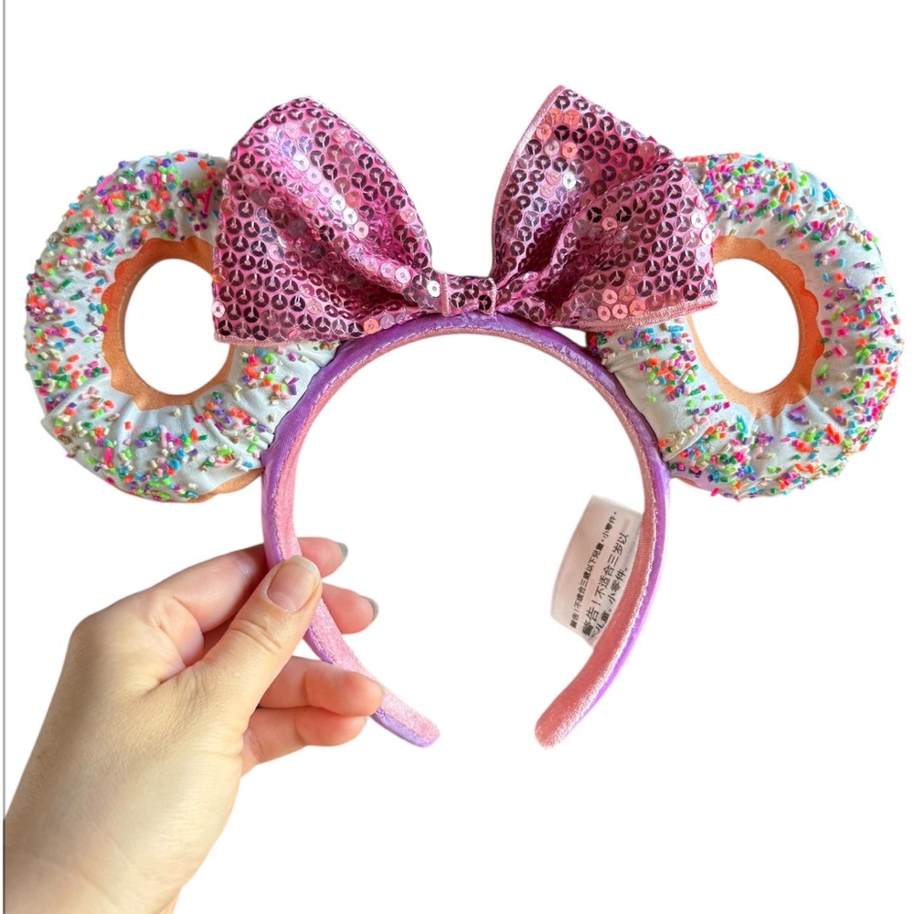 Disney Parks Exclusive Minnie Mouse Frosted Donuts headband pink sequined bow.